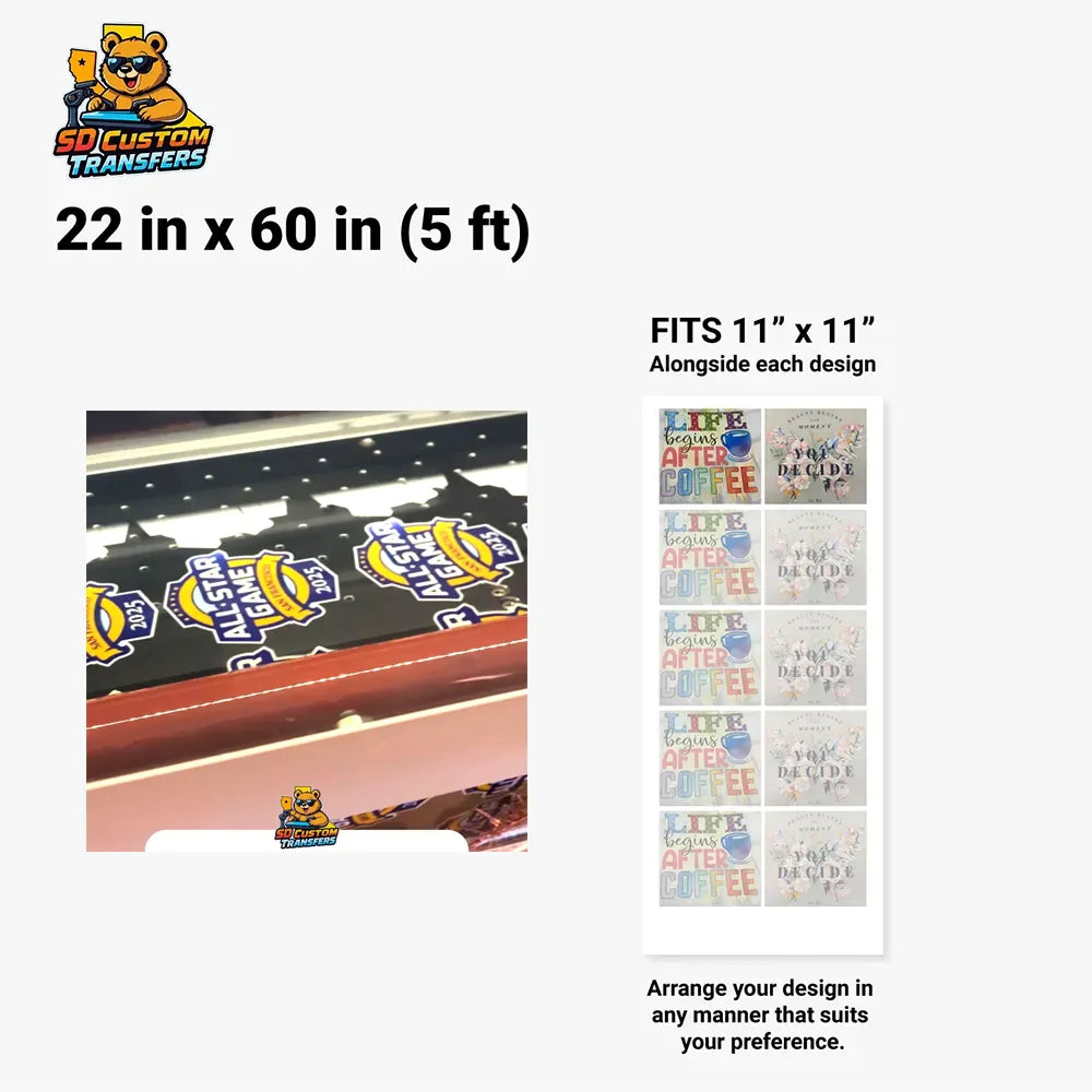 Product description for uv dtf with dimensions and fitting information.